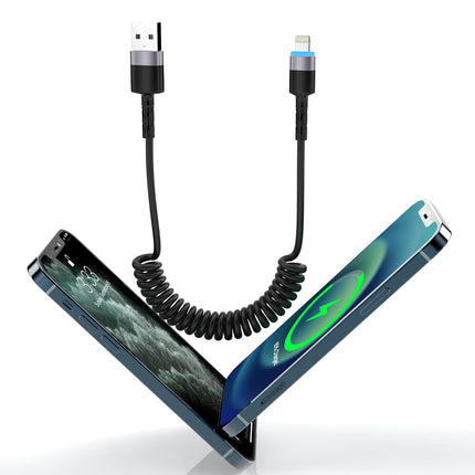 buy 1.8M/6Ft USB iPhone Coiled Lightning Charging Cable for CarPlay, Apple Fast Charging Cord Sync USB in India