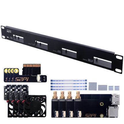 GeeekPi 1U Rack Kit for Raspberry Pi 4, 1U Rackmount Supports 1-4 Units with 4pcs Fans, Aluminum Heatsinks, Micro HDMI Boards, TF Card to FPC Boards for Raspberry Pi 4B