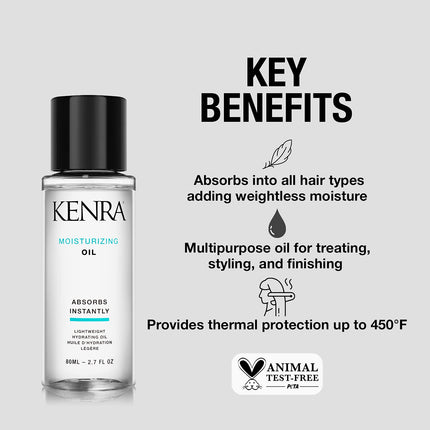Kenra Moisturizing Oil | Lightweight Hydrating Oil | Absorbs Instantly | Multipurpose Oil For Treating, Styling, & Finishing | Provides Thermal Protection | All Hair Types | 2.7 fl. Oz