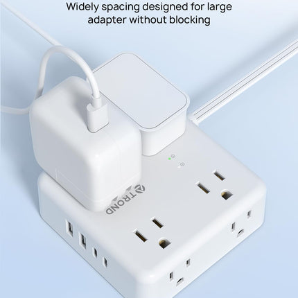 TROND 5ft Flat Extension Cord with 2 USB C, Ultra Thin Flat Plug Power Strip, 8 Widely Outlets and 4 USB Ports, 1700J Surge Protector, Slim Desk Charging Station for Office, Travel, Home, White