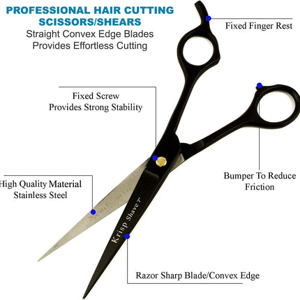 Professional Hair Cutting Scissors - Krisp Shave Japanese Stainless Steel Salon Barber Scissor (7 Inch) - Shears for Men's Beard Mustache Women Kids Pets Haircut All Purpose Shear, KSP-786