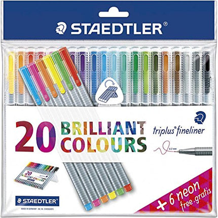 STAEDTLER 334 Triplus Fineliner Superfine Point Pens, 0.3 mm, Assorted Colours, Pack of 20 + 6 Free
