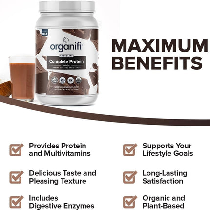 Buy Organifi Complete Protein Chocolate Flavor - Organic Vegan Plant Based Protein Powder with Enzymes - 30 Day Supply - No Soy, Dairy, or Gluten in India