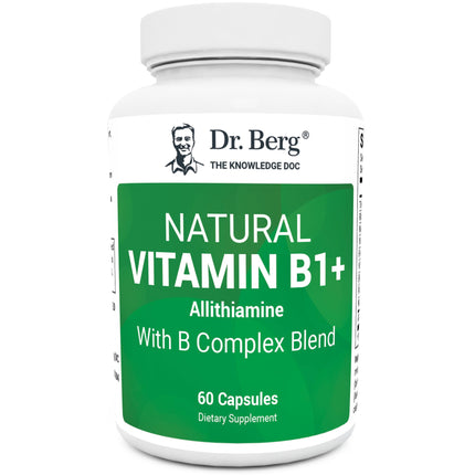 Dr. Berg Natural Vitamin B1 B6 B12 Complex - Allithiamine Vitamin B1 Supplement with 8 Essential Vitamin B Complex for Men & Women Including Thiamin, Niacin, Folate, Magnesium & More - 60 Capsules