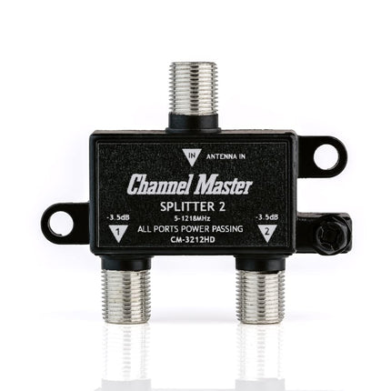 Channel Master Splitter 2, 2-Way Splitter with Power Passing Capability for TV Antenna and Cable Signals