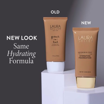 LAURA GELLER NEW YORK Quench-n-Tint Hydrating Foundation - Medium/Deep - Sheer to Light Buildable Coverage - Natural Glow Finish - Lightweight Formula with Hyaluronic Acid