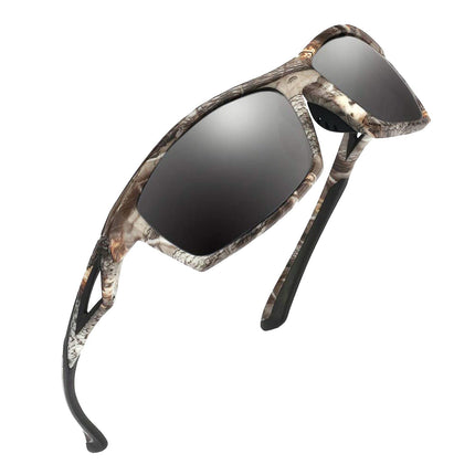 JIANGTUN Camo Sports Sunglasses Men Polarized,with TR90 Super Lightweight Frame for Fishing Hunting Cycling, Black Frame Grey Lens