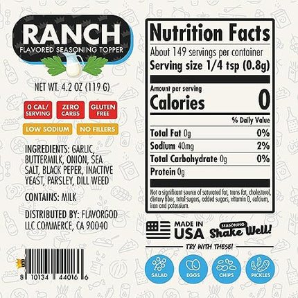 Buy Ranch Seasoning by Flavor God, Sugar Free Ranch Substitute Low Sodium Seasoning, Gluten-Free Dry in India.