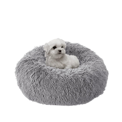 OhGeni Calming Donut Bed for Dogs and Cats, 20-inch Bed, Ultra Soft Circle Bed, Cozy, Waterproof, Zipper Cover, Small Dog Bed (Light Grey)