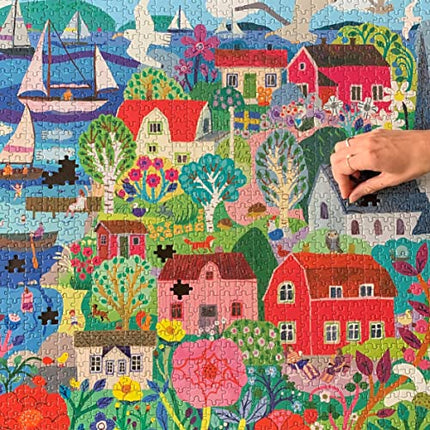 eeBoo: Piece and Love Swedish Fishing Village 1000 Piece Square Puzzle, Glossy, Sturdy Puzzle Pieces, A Cooperative Activity with Friends and Family