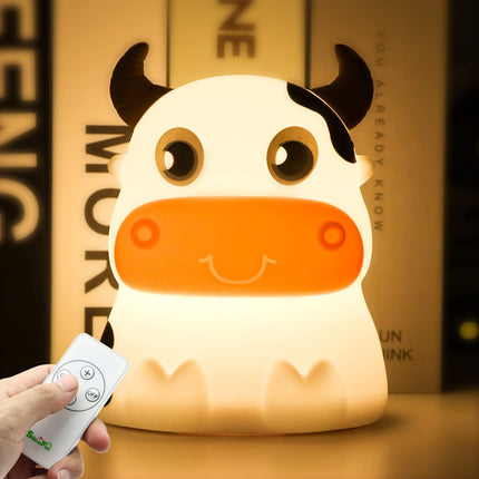 AVEKI Night Light for Kids, Portable Tap Control Rechargeable Nightlight Lamp, Color Changing, Remote Control Silicone Cute Animal Cow Night Lamp Bedroom Decor for Infant or Toddler (Cows-Remote)