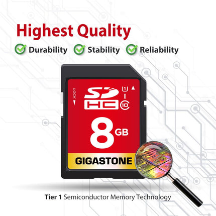 Gigastone 8GB SDHC Memory Card, Pack of 2, High Speed for Reserving Photos, Videos, Music, Voice Files, Camcorder, Camera, Recorder, PC, Mac, Class 10