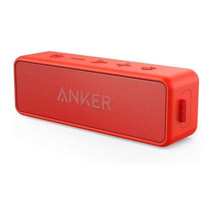 Anker SoundCore 2 Portable Bluetooth Speaker, Wireless, Enhanced Bass, 24-Hour Playtime, 66ft Range, IPX7 Water Resistant, Built-in Mic, Ideal for Travel , Compact and Easy to Use - Red