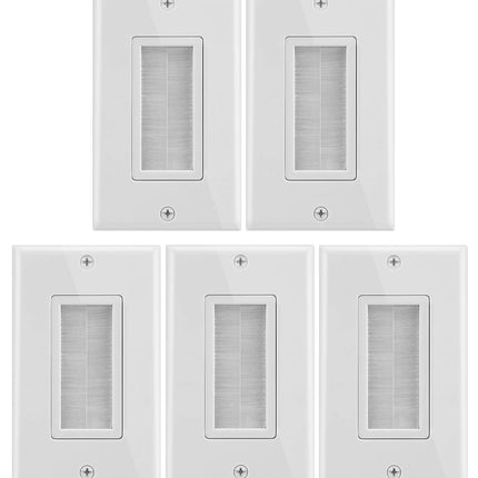 Fosmon 1-Gang Wall Plate (5 Pack), Brush Style Opening Passthrough Low Voltage Cable Plate in-Wall Installation for Speaker Wires, Coaxial Cables, HDMI Cables, or Network/Phone Cables