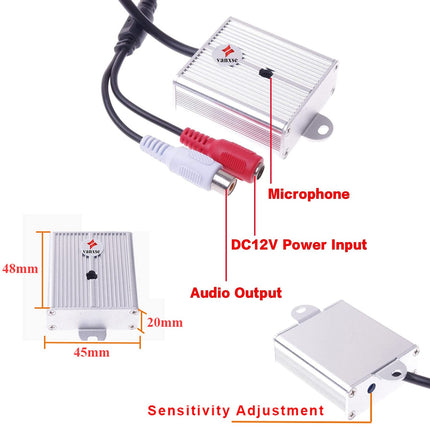Vanxse® Mini Microphone High Sensitive Pickup Audio Mic Waterproof Metal Case for CCTV Security Camera DVR System