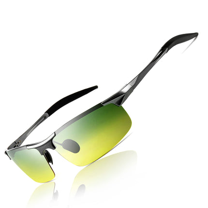 SUNGAIT HD Night Vision Polarized Sunglasses Anti Glare for Night Driving(Gunmetal Frame/Day&Night) 8177QKRY