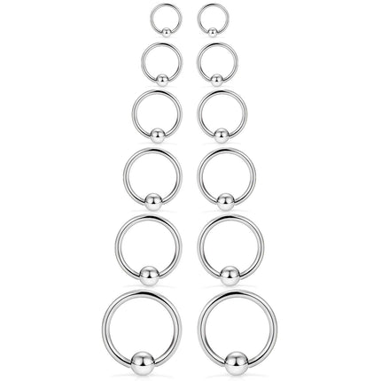 SCERRING 12PCS 12G Stainless Steel Captive Bead Ring Nose Rings Hoop Helix Daith Cartilage Tragus Earrings Nipple Eyebrow PA Body Piercing 8mm 10mm 12mm 14mm 16mm 19mm Silver