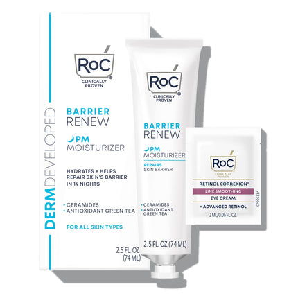 RoC Barrier Renew Night Moisturizer with Ceramides & Antioxidant Green Tea AND Lipo Peptides to renew Skin Barrier, 2.5 Ounces