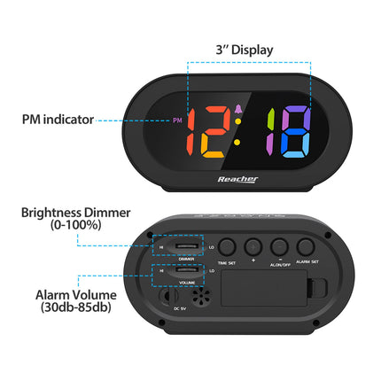 buy REACHER Small Digital Rainbow LED Alarm Clock with Snooze, Easy to Use, Full Range Brightness Dimmer in India