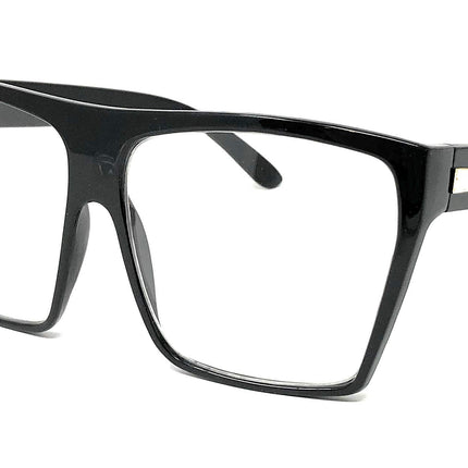 Large Oversized Retro Fashion Clear Lens Square Glasses, Black Gold, Size 5.0