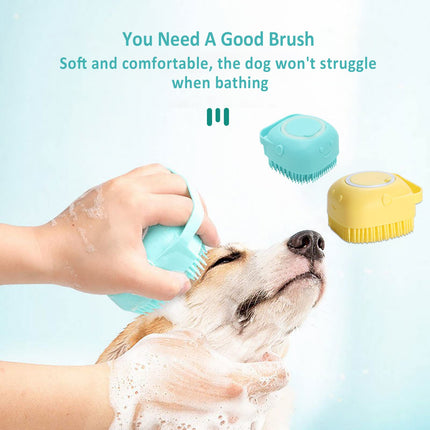 Dog Bath Brush, Soft Silicone Rubber Dog Grooming Brush Pet Massage Brush Shampoo Dispenserfor Short Long Haired Dogs and Cats Washing Shower(blue)