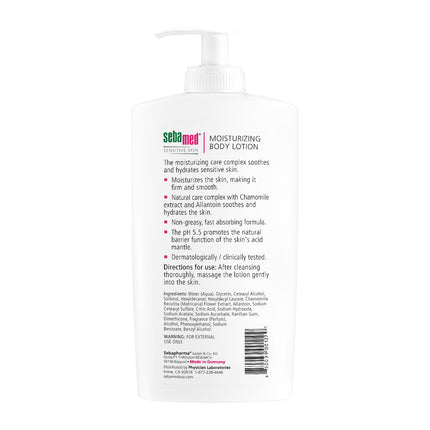 seba med Moisturizing Lotion with Pump pH 5.5 for Sensitive Skin Dermatologist Recommended Moisturizer 13.5 Fluid Ounces (400 Milliliters)