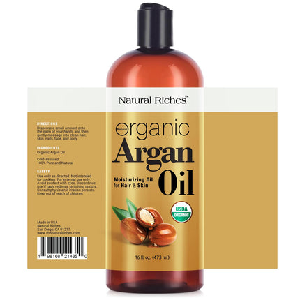 Natural Riches Organic Argan Oil of Morocco 16oz Penetrating Hair oil Deep Moisturizing Serum for Dry, Damaged & Coarse Hair pure Moroccanoil Cold Pressed for Hair, Face and Body