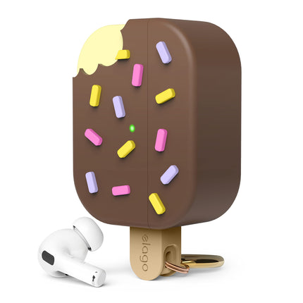 elago Ice Cream Case Compatible with AirPods Pro 2nd Generation Case Cover - Compatible with AirPods Pro 2 Case, Karabiner Included, Supports Wireless Charging, Full Protection (Chocolate)