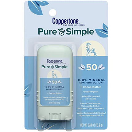 buy Coppertone Pure and Simple Zinc Oxide Mineral Sunscreen Stick SPF 50, Face Sunscreen Stick, Water Resistant in India