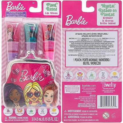 Townley Girl Barbie Coin Purse and Plant-Based Lip Gloss Set, Cute Pouch Wallet Small Money Bag Toy, Ages 3 and Up,