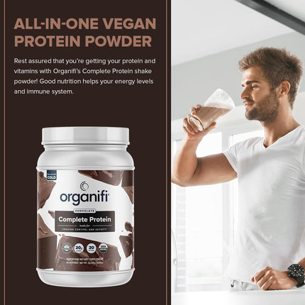 Buy Organifi Complete Protein Chocolate Flavor - Organic Vegan Plant Based Protein Powder with Enzymes - 30 Day Supply - No Soy, Dairy, or Gluten in India