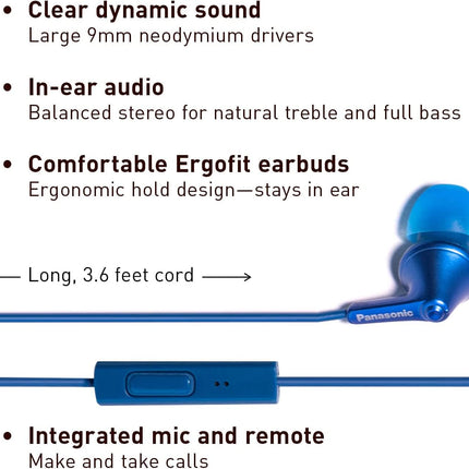 Buy Panasonic ErgoFit Wired Earbuds, in-Ear Headphones with Microphone and Call Controller, Ergonomi in India.