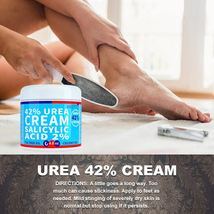 ASDToTio Urea Cream 42% - Premium Urea Foot Cream - With 2% Salicylic Acid, Tea Tree Oil, Shea Butter, Aloe Vera - For Feet, Hands, Heels, Elbows, Knees and More - 4 oz