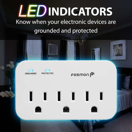 Fosmon 3 Outlet Adapter Surge Protector, 3 Way Plug Wall Adapter 1200J, Multi Plug Extender 3 Prong, 1875 Watts, Power Splitter Outlet Expander for Indoor, Office, Dorm Room Essential, ETL Listed