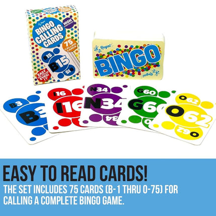 Regal Bingo - Standard Bingo Calling Cards - 2.5" x 3.5" - High Contrast Numbers & Letters - Durable Plastic Coating - Cardstock - 75 Count (B1 - O75)