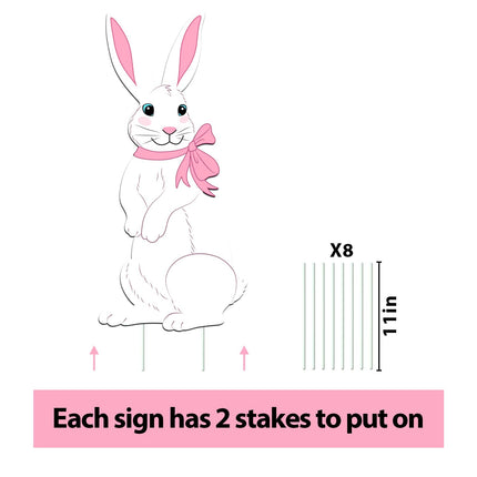 Easter Decorations Outdoor Yard Signs: 4pcs Large White Bunny Signs with Stakes, Cute Rabbits with Pink Ears, Weather-resistaint Yard Lawn Garden Decor for Kids Family Home Outside Spring Easter Party