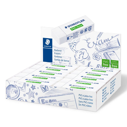Staedtler PVC Free White Block Erasers, Latex-Free, Premium Quality, Pack of 20, 525 B20