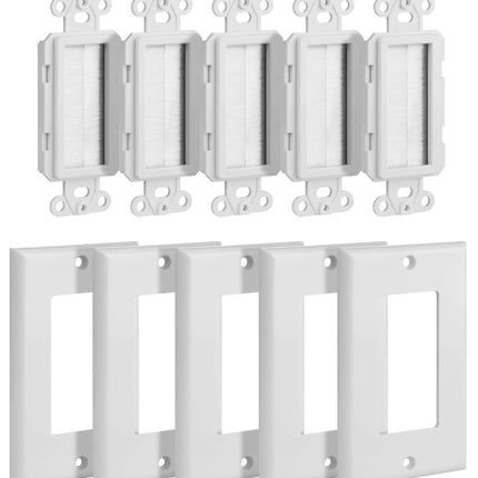 Fosmon 1-Gang Wall Plate (5 Pack), Brush Style Opening Passthrough Low Voltage Cable Plate in-Wall Installation for Speaker Wires, Coaxial Cables, HDMI Cables, or Network/Phone Cables