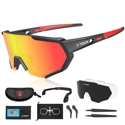 X-TIGER Polarized Sports Sunglasses with 3 Interchangeable Lenses,Mens Womens Cycling Glasses,Baseball Running Fishing Golf Driving Sunglasses