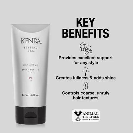 Kenra Styling Gel 17 | High Hold Gel | Creates Fullness & Adds Shine | Controls Coarse, Unruly Hair Textures | Alcohol-Free, Non-Drying, & Non-Flaking | Medium To Coarse Hair | 6 fl. Oz