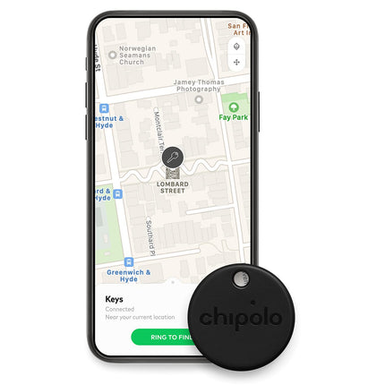 Chipolo ONE - 1 Pack - Key Finder, Bluetooth Tracker for Keys, Bag, Item Finder, Free Premium Features, Works with Chipolo app (iOS & Android compatible) BLACK