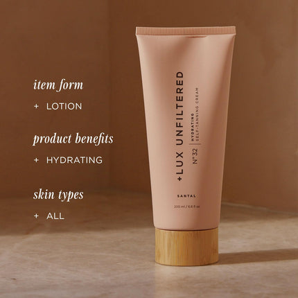 + Lux Unfiltered N°32 ORIGINAL Gradual Self Tanning Cream in Santal, Hydrating Self Tanning Lotion, Gluten Free, Vegan + Cruelty Free Self Tanner, Luxurious Sunless Tanner Loaded with Antioxidants