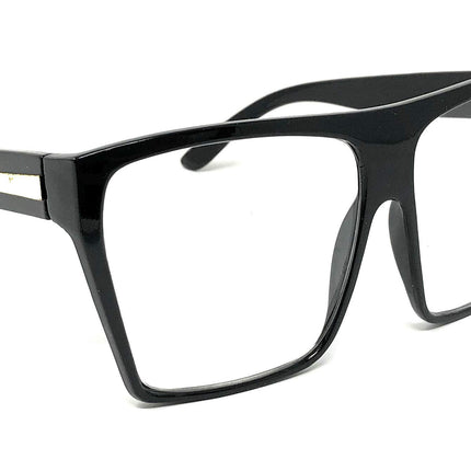Large Oversized Retro Fashion Clear Lens Square Glasses, Black Gold, Size 5.0