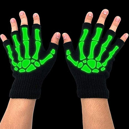 Tulips Lake Fingerless Skeleton Gloves and Skull Mask Glow in Dark Unisex Hand Riding Knit Gloves for Kids Children's Day Gift Face Mask Glove Set