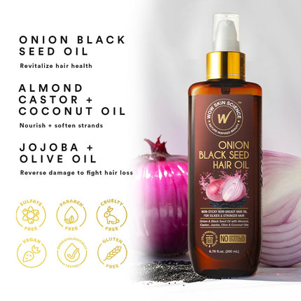 WOW Skin Science Onion Black Seed Hair Oil for Dry Damaged Hair & Growth - Oil Hair Care Natural Hair Growth Oil - Hair Treatment for Dry Damaged Hair with Almond, Castor, Olive, Coconut & Jojoba Oil