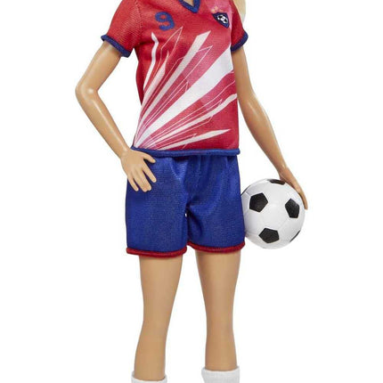 Barbie Soccer Fashion Doll with Blonde Ponytail, Colorful #9 Uniform, Cleats & Tall Socks, Soccer Ball