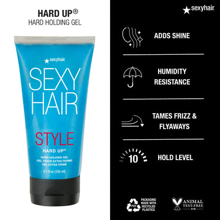 SexyHair Style Hard Up Hard Holding Gel, Extreme Hold | Non-Flaking Formula | All Hair Types, 5.1 Fl Oz