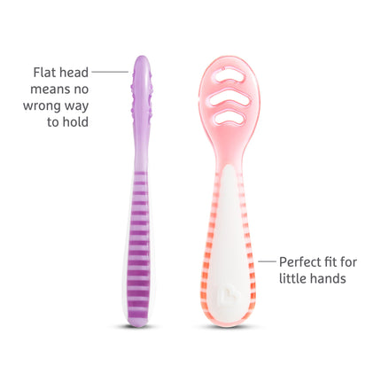 Buy Munchkin Gentle Dip Multistage First Spoon Set for Baby Led Weaning, Self Feeding, Solids & Purees, 3 Pack, Coral/Purple in India