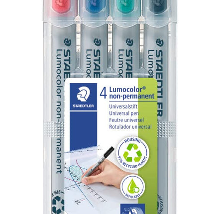 Buy Staedtler Lumograph Non-Permanent, Wet Erase Marker Pens, Medium Tip Refillable Colored Markers, 4 Pack, 315 WP4 in India India