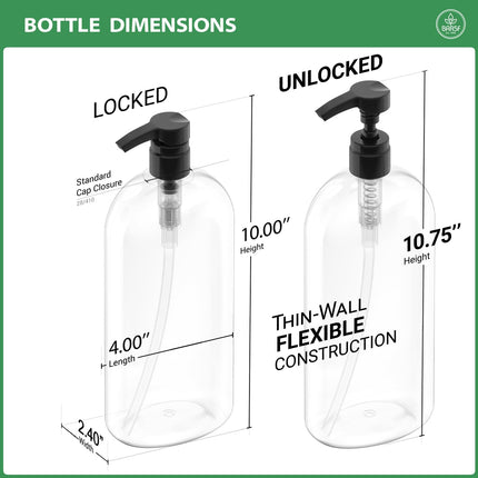 Bar5F Empty Shampoo Bottles with Pumps, 32oz/1Liter/Large, BPA-Free, Lightweight (Medium Density PETE1 Plastic) Pack of 2, Oval Shape Clear Bottles